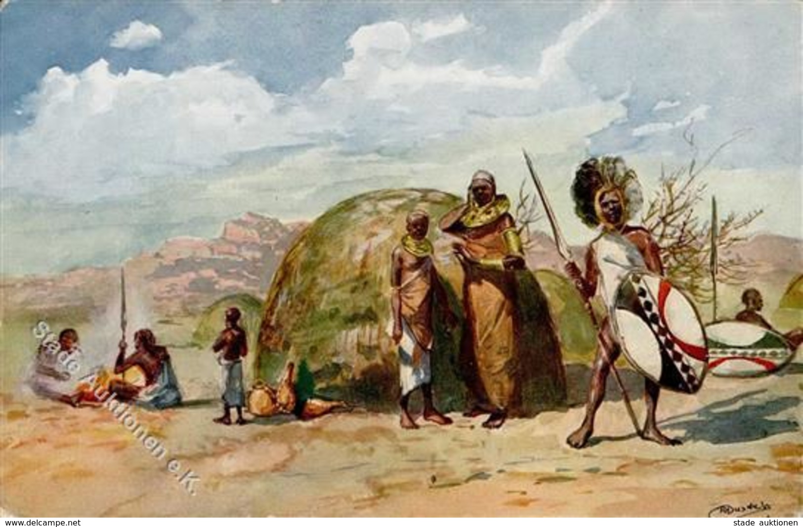 Kolonien Deutsch Ostafrika Massai Kraal Nördlich Mpapua Sign. Duschek, R. Künstlerkarte I-II Colonies - Histoire