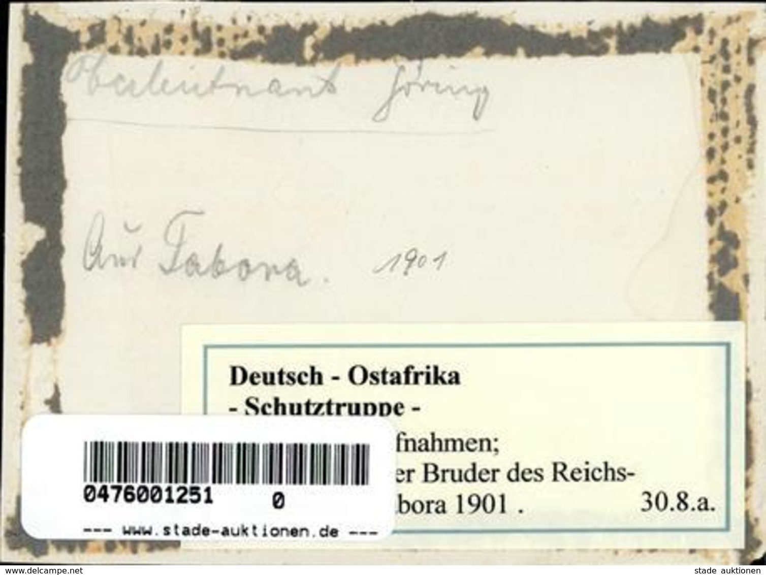 Kolonien Deutsch Ostafrika Tabora Oberlt. Göring Bruder Des Reichsmarschalls Foto 11,5 X 8,5 I-II R! (Klebereste RS) Col - Histoire