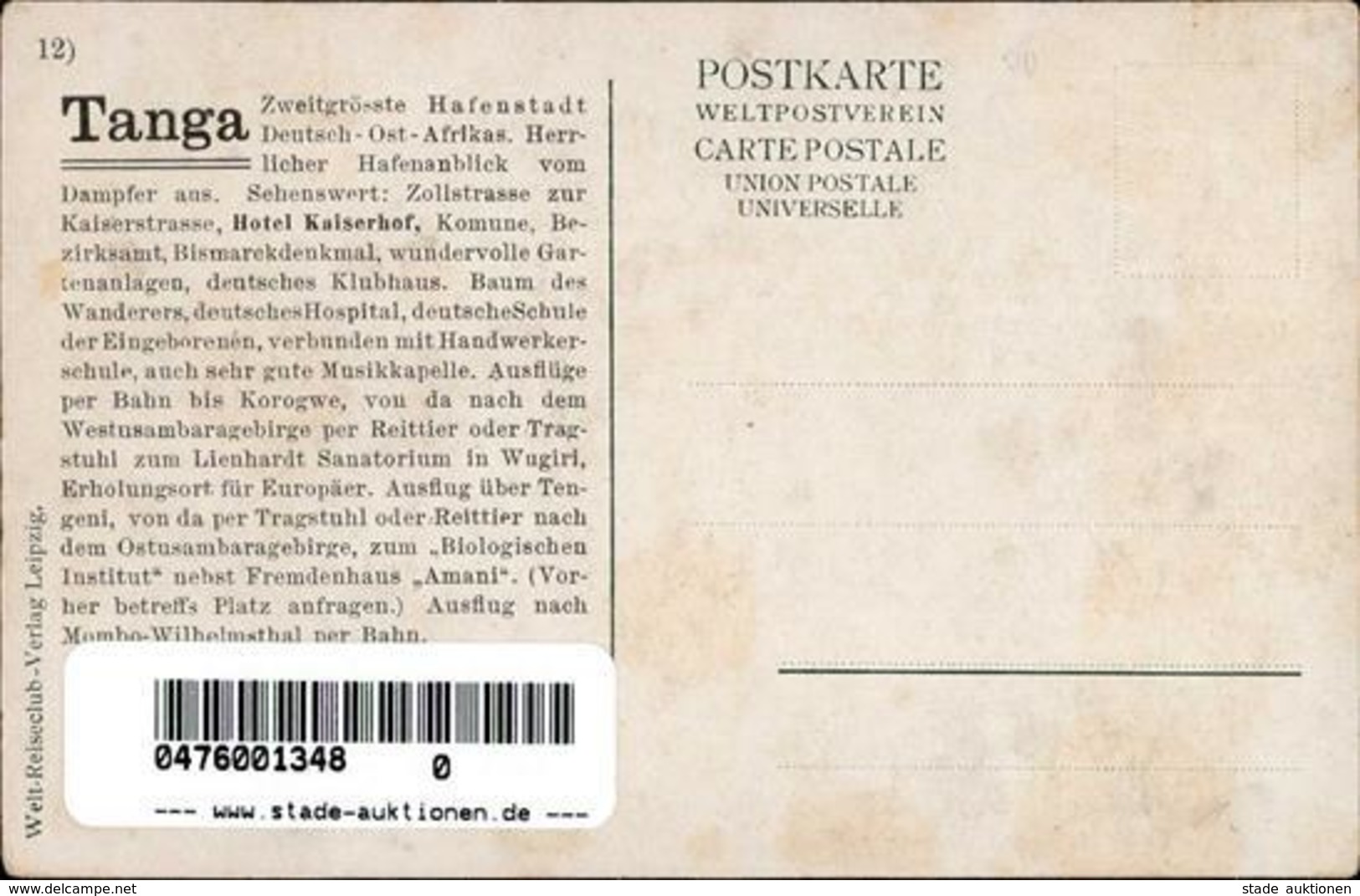 Kolonien Deutsch Ostafrika Tanga Steinpier Mit Großem Kran I-II (Ecken Abgestoßen) Colonies - Histoire