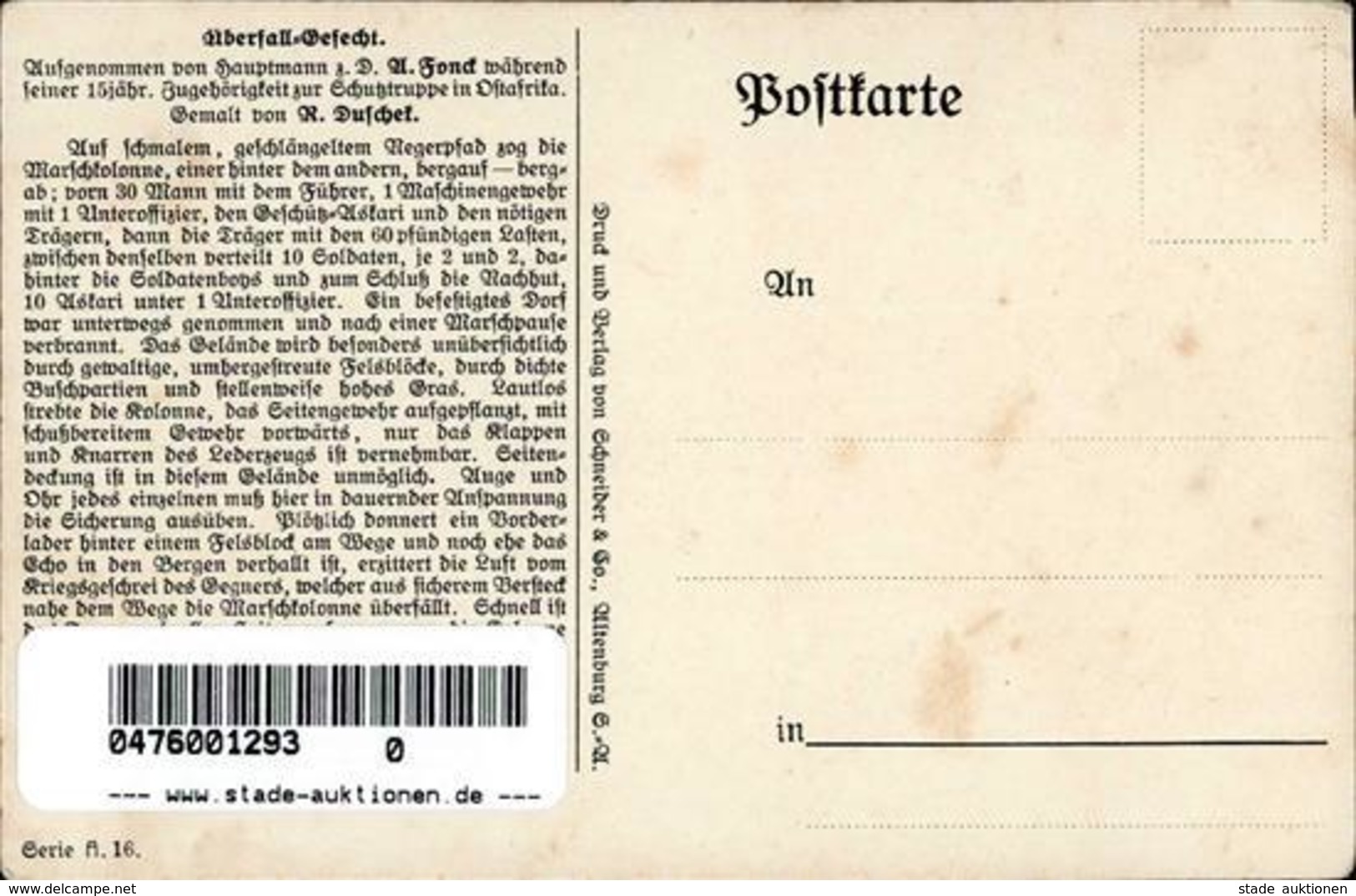 Kolonien Deutsch Ostafrika Überfall Gefecht Sign. Duschek, R. Künstlerkarte I-II Colonies - Histoire