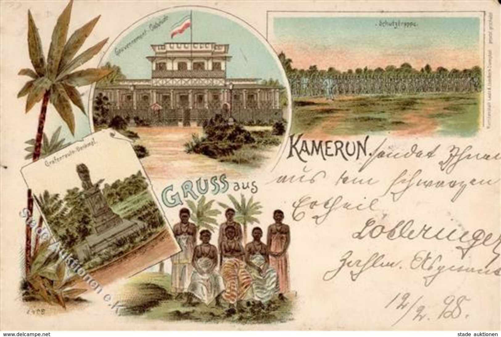 Kolonien Kamerun Schutztruppe Gouvernement-Gebäude  Künstlerkarte 1898 II (Ecke Abgestoßen, Marke Entfernt) Colonies - Histoire