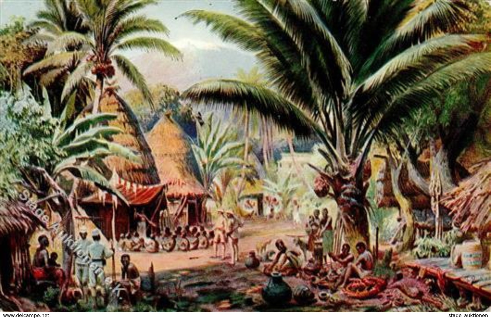 Kamerun Dorf Mit Blick Auf Kamerunberg Sign. Bukaez, Franz Künstlerkarte 1908 I-II - War 1914-18