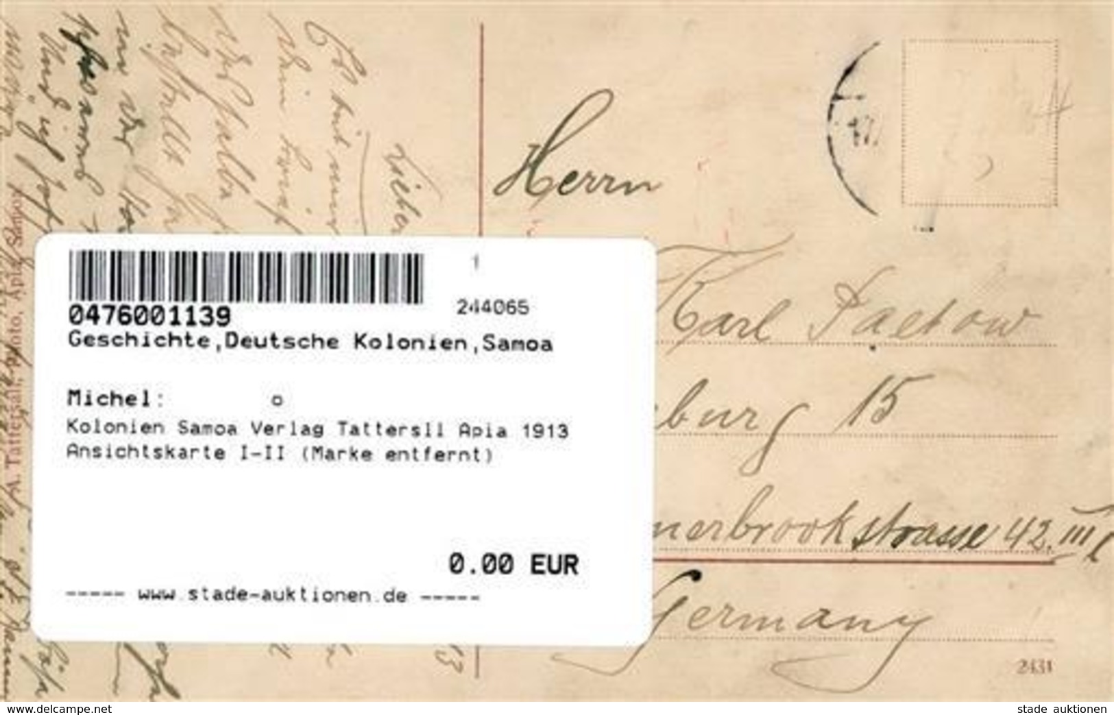 Kolonien Samoa Verlag Tattersll Apia 1913 Ansichtskarte I-II (Marke Entfernt) Colonies - Histoire