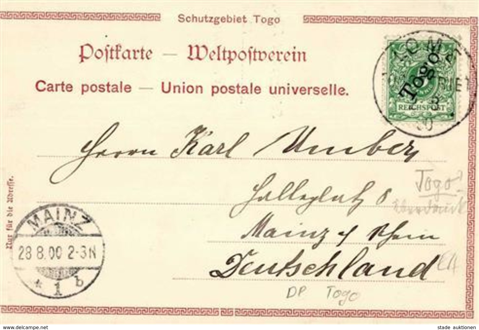 Kolonien Togo Faktoreien Der Firma Wölber & Zimmermann, Hamburg Stpl. Lome 2.8.00 I-II Colonies - Geschichte