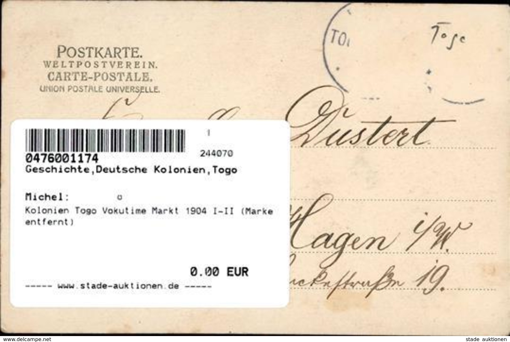 Kolonien Togo Vokutime Markt 1904 I-II (Marke Entfernt) Colonies - History