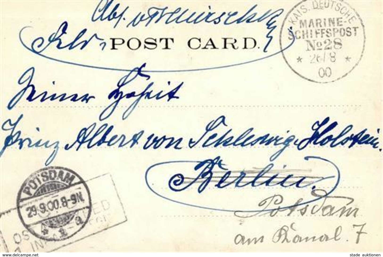 Deutsche Post China Kais. Deutsche Marine Schiffspost No. 28 26.8.00 Autograph Von Tschirschky, H Adressiert An Prinz Al - Geschichte