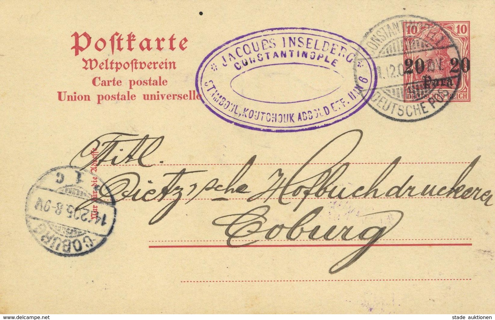 Deutsche Post Türke 1905, Ganzsachenkarte Von Constantinopel Nach Coburg - History