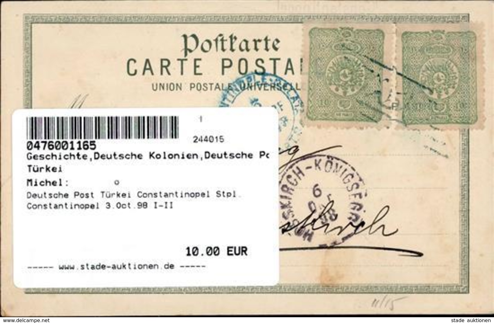 Deutsche Post Türkei Constantinopel Stpl. Constantinopel 3.Oct.98 I-II - Histoire