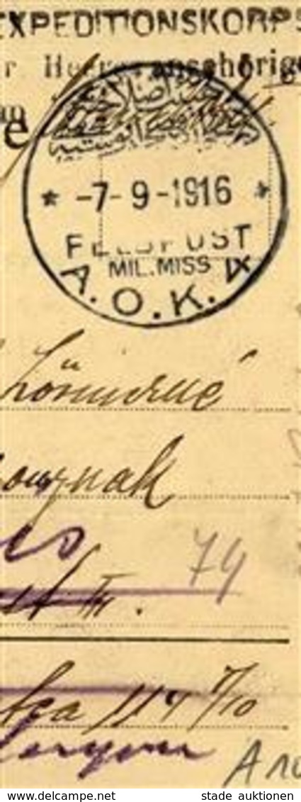 Deutsche Post Türkei Jerusalem Stpl. 7.9.1916 Feldpost Mil. Miss A.O.K.4 I-II - Storia