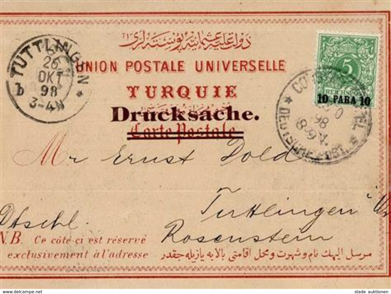 Deutsche Post Türkei Salut Du Bosphore Stpl. Constantinopel Deutsche Post 23.10.98 I-II - Histoire