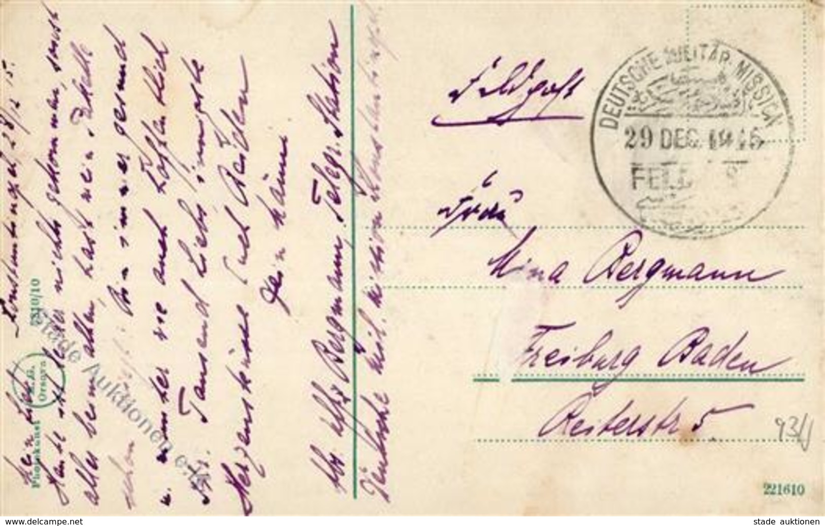 Deutsche Post Türkei Stempel Deutsche Militär Mission 29 Dec 1915 Feldpost I-II - Histoire