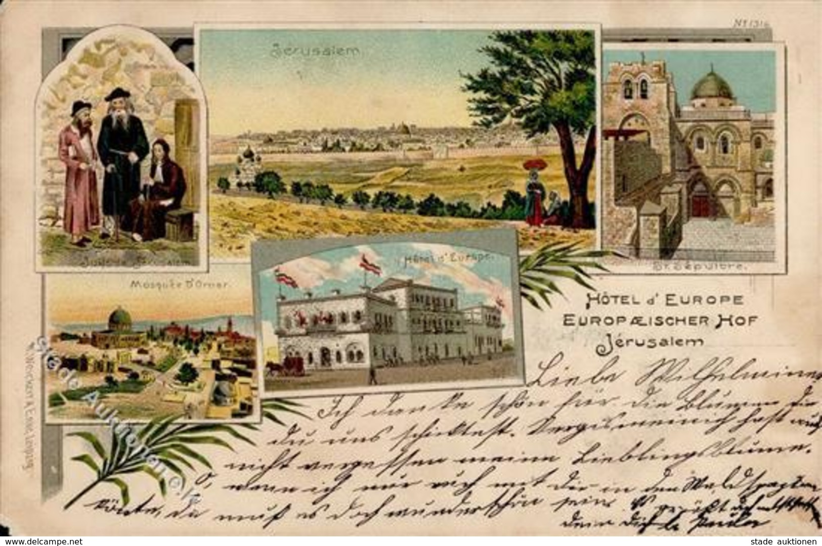 Kolonien Deutsche Post Türkei Jerusalem Hotel Europäischer Hof Lithographie I-II (Ecke Abgestoßen) Colonies - History