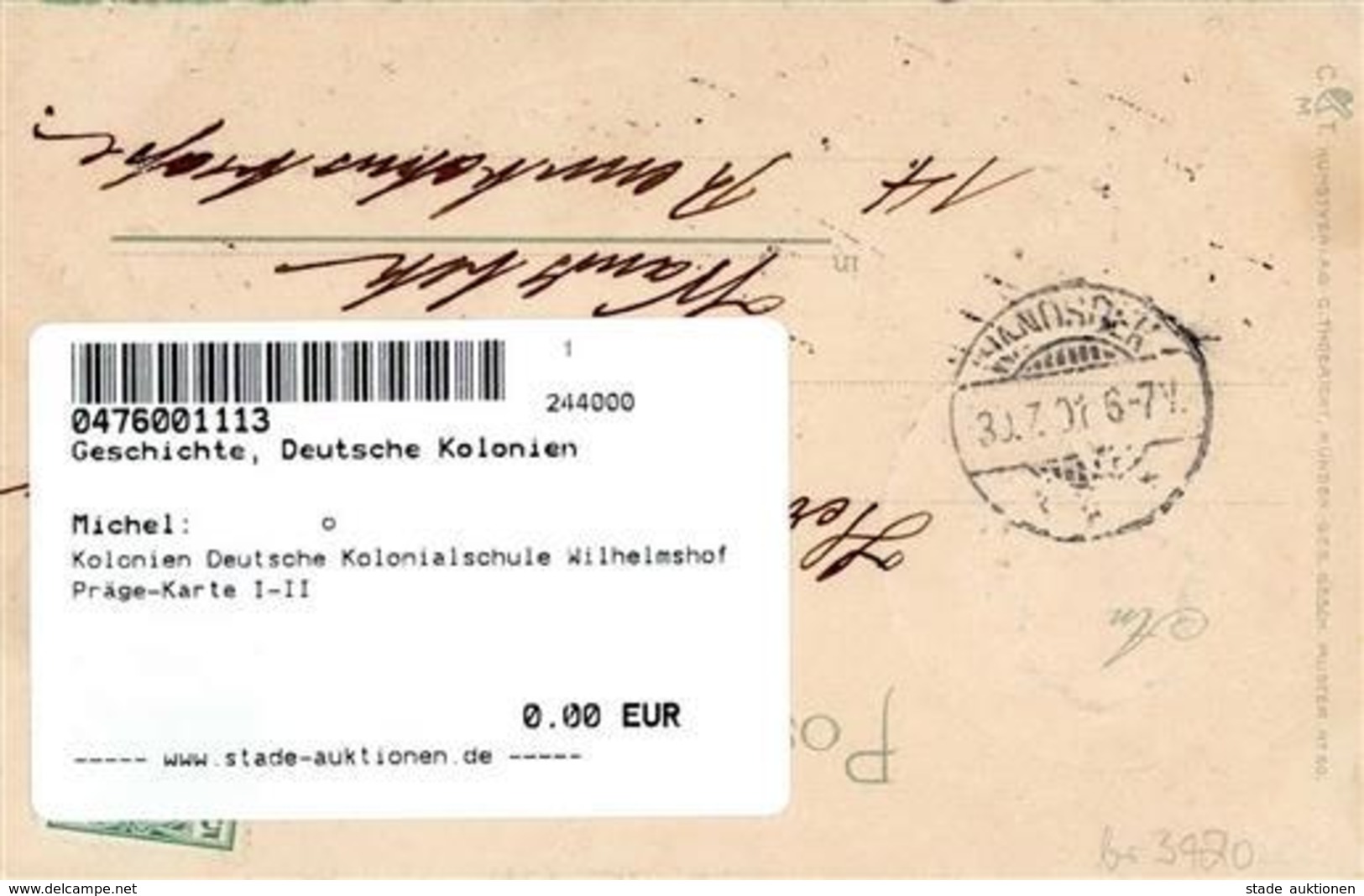 Kolonien Deutsche Kolonialschule Wilhelmshof Präge-Karte I-II Colonies - History