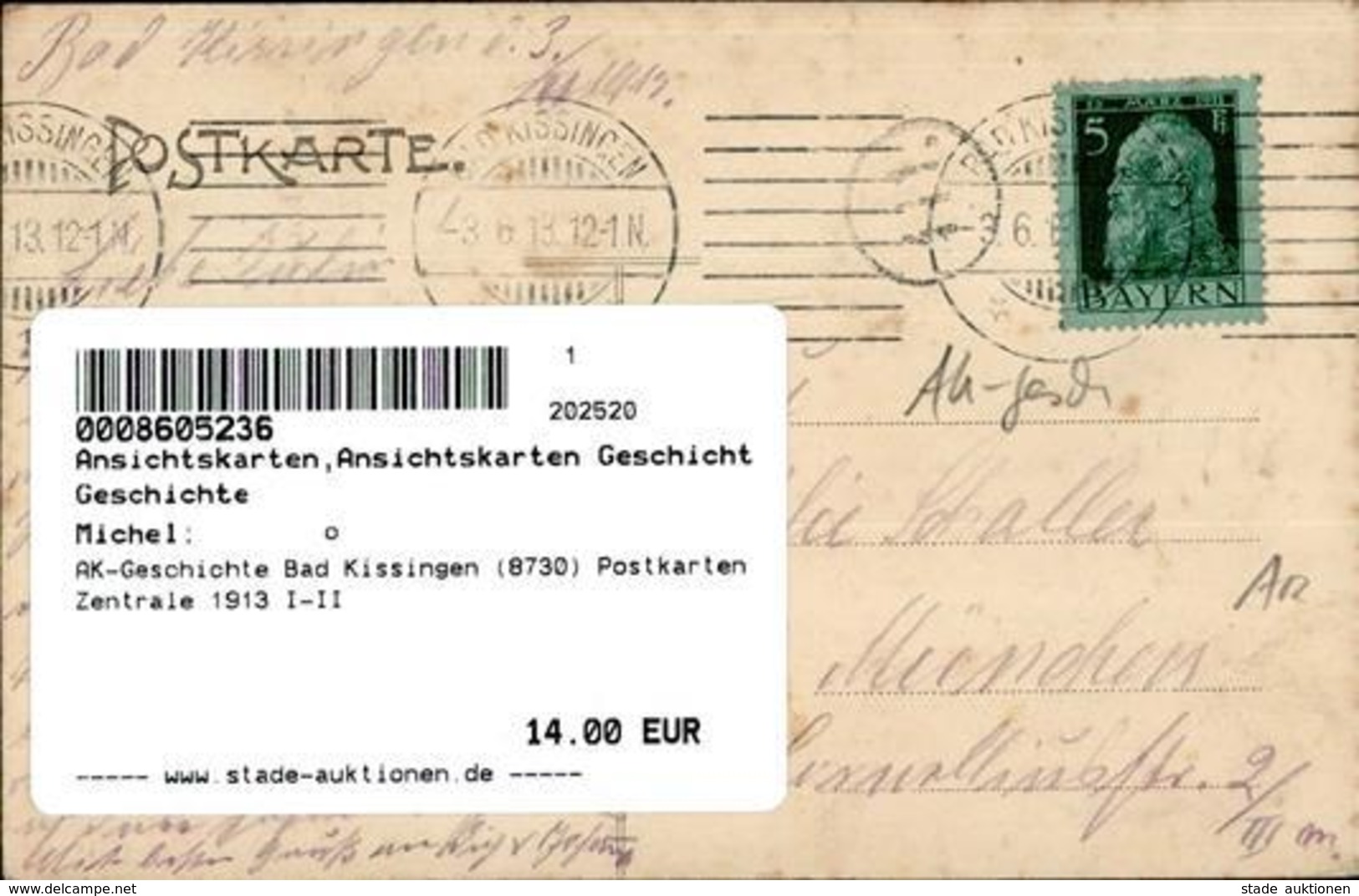 AK-Geschichte Bad Kissingen (8730) Postkarten Zentrale 1913 I-II - Historia