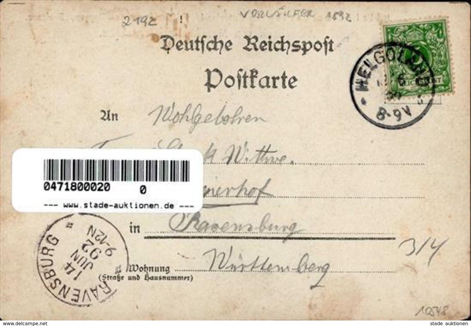 Vorläufer Helgoland Raddampfer 1892 I-II (fleckig) - Ohne Zuordnung
