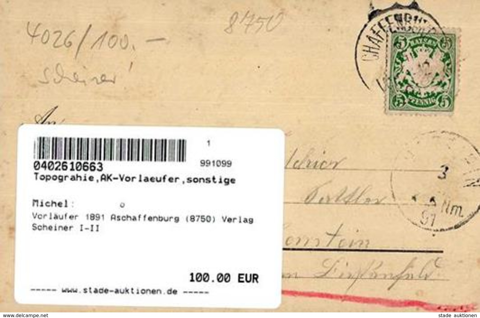 SCHEINER Vorläufer 1891 Aschaffenburg (8750) I-II - Ohne Zuordnung
