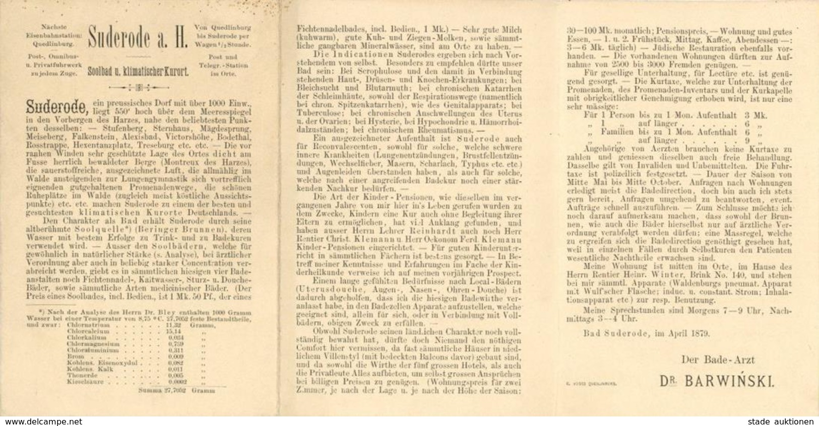 VORLÄUFER 1879 - 3-fach-Klappkarte SUDERODE,Harz - Ansicht Von Suderode Vom Tempel Aus - Soolbad Werbekarte Mit Bade-Wer - Unclassified