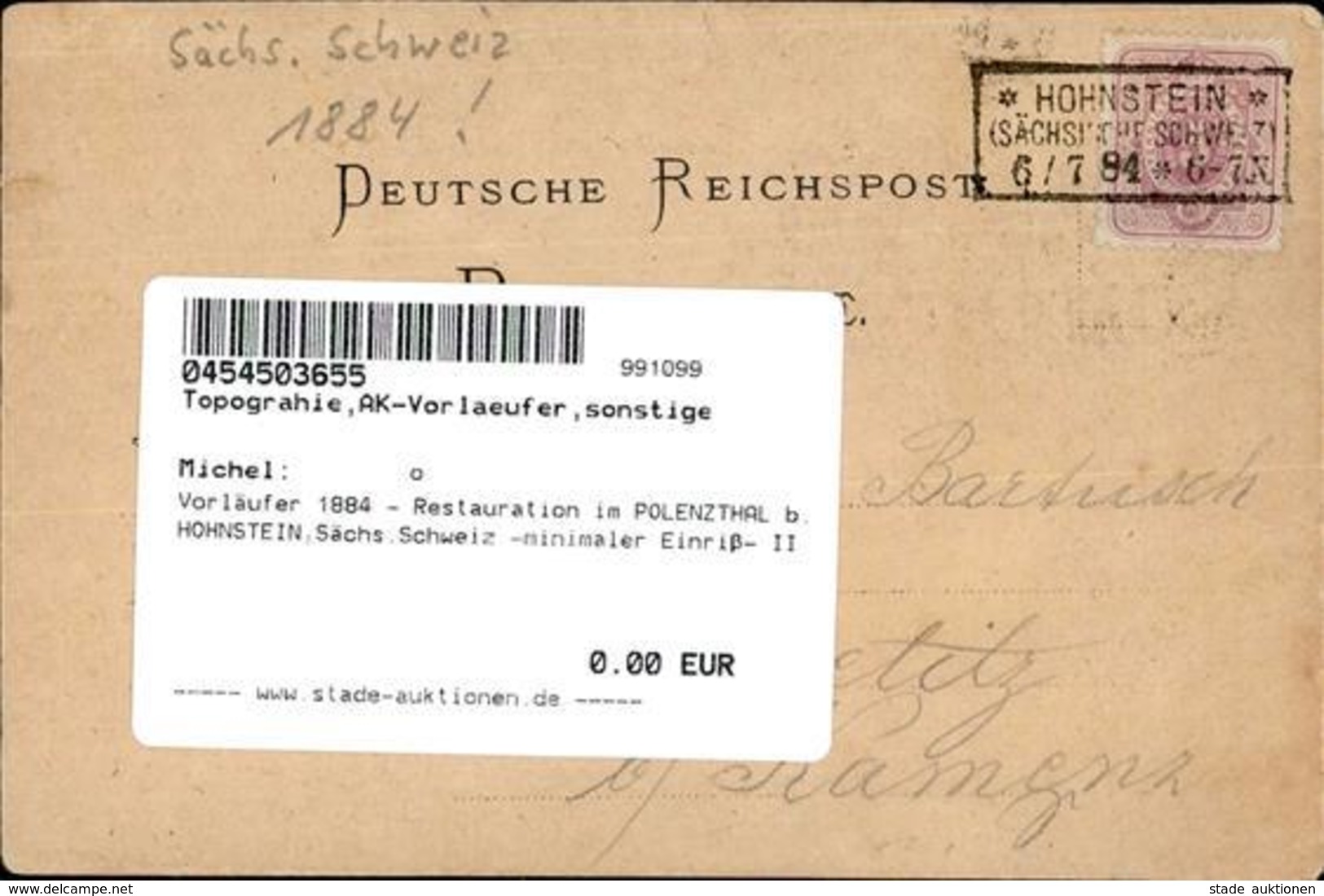 Vorläufer 1884 - Restauration Im POLENZTHAL B.HOHNSTEIN,Sächs.Schweiz -minimaler Einriß- II - Unclassified