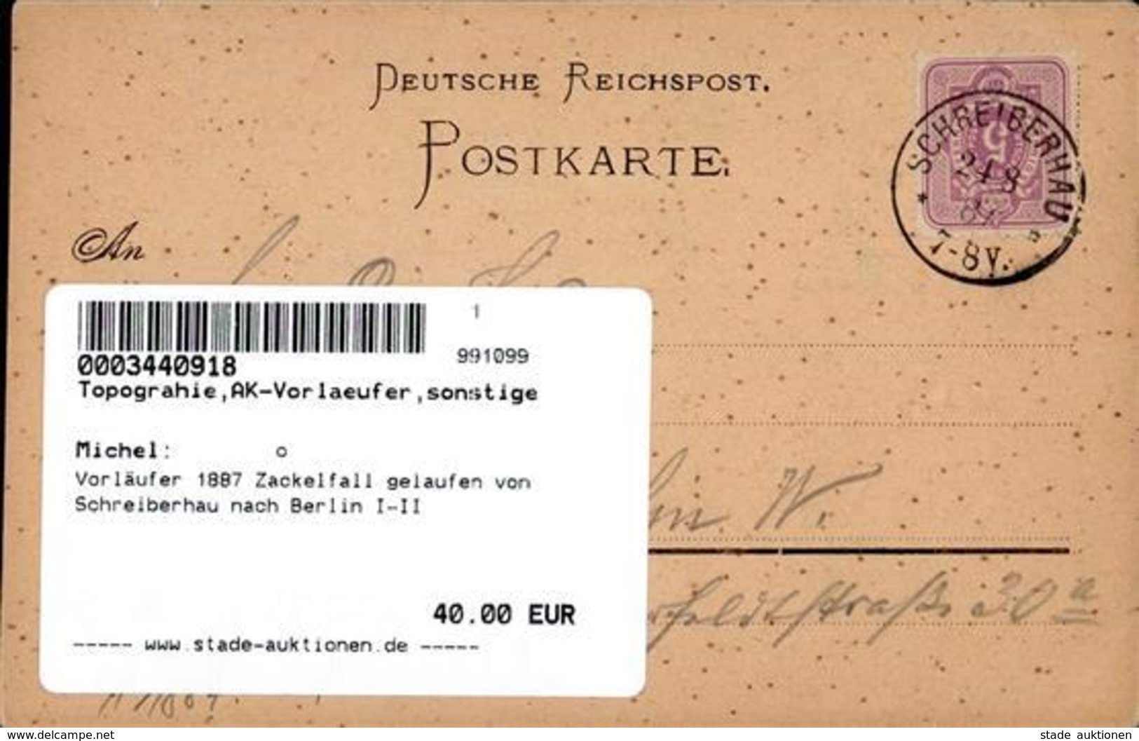 Vorläufer 1887 Zackelfall Gelaufen Von Schreiberhau Nach Berlin I-II - Unclassified