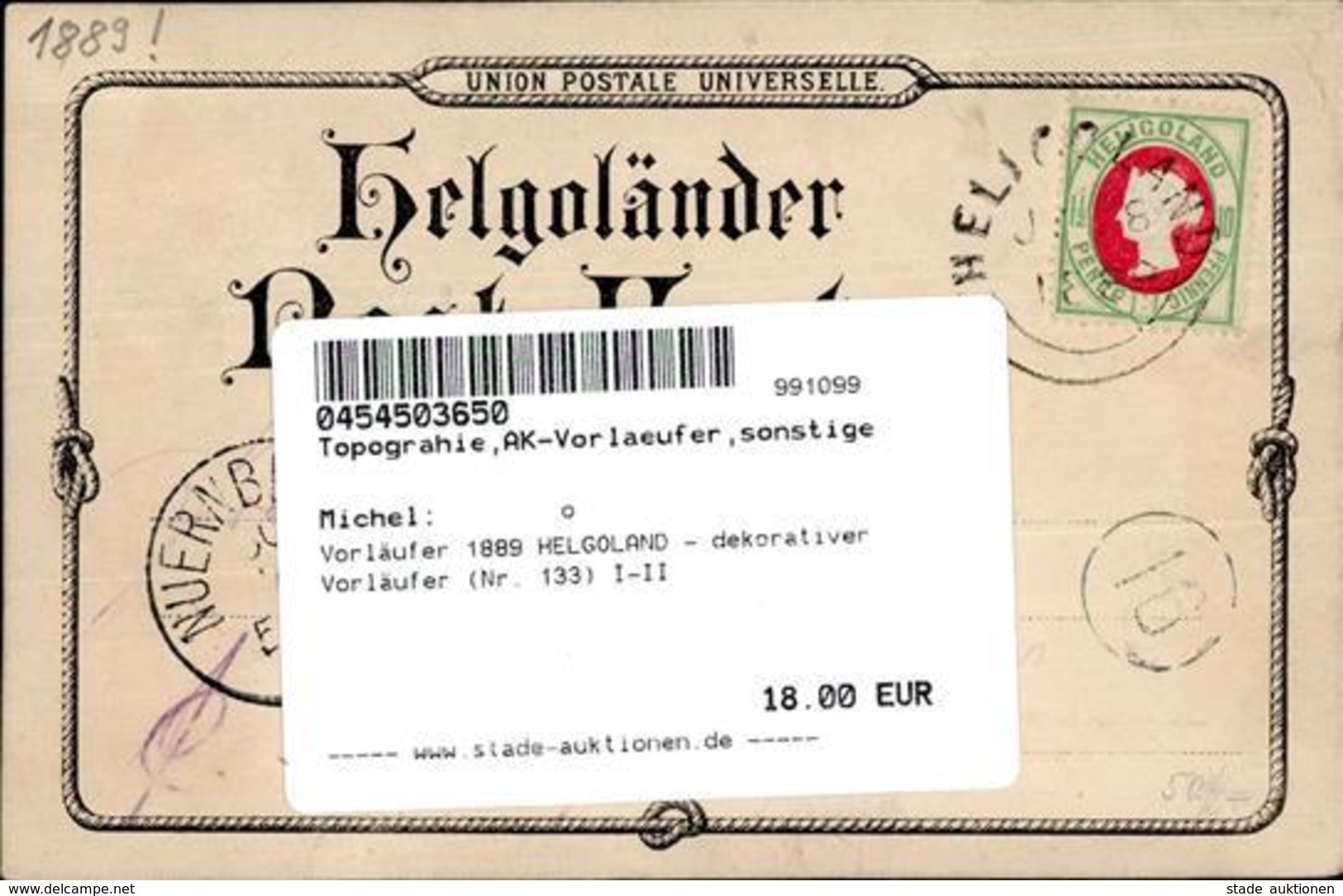 Vorläufer 1889 HELGOLAND - Dekorativer Vorläufer (Nr. 133) I-II - Non Classés