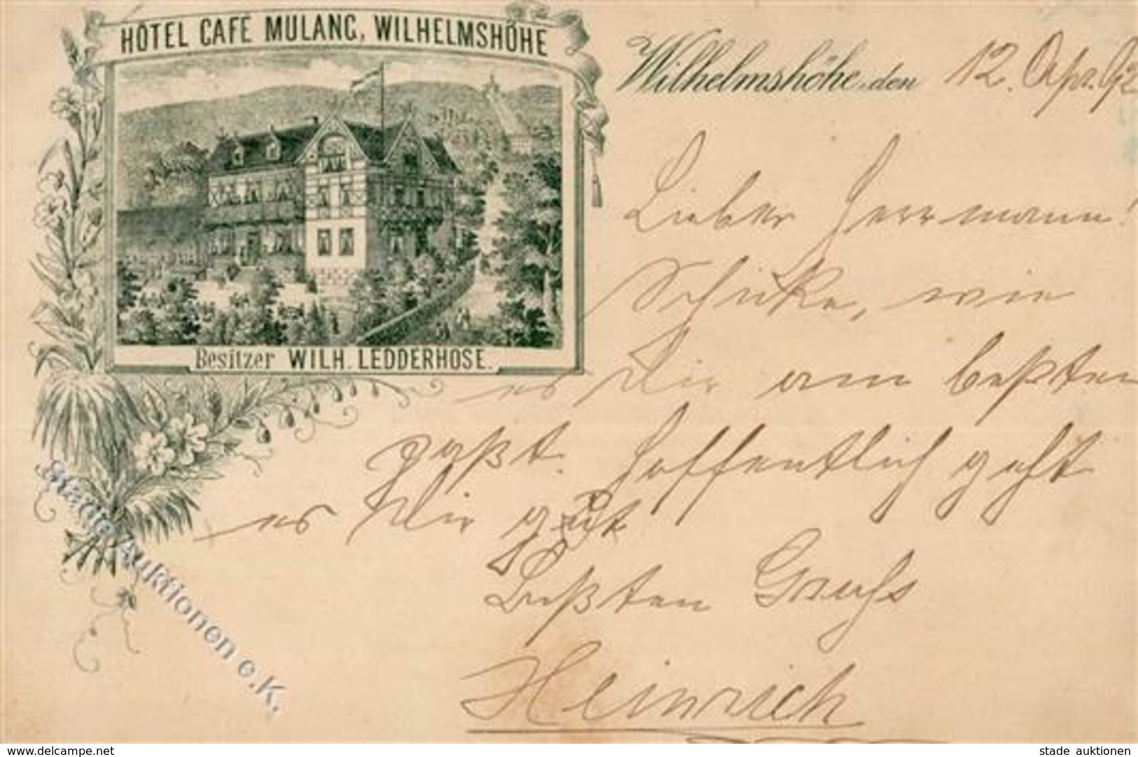 Vorläufer 1892 WILHELMSHÖHE - Hotel Cafe Mulang, Ecke Gestoßen I-II - Ohne Zuordnung