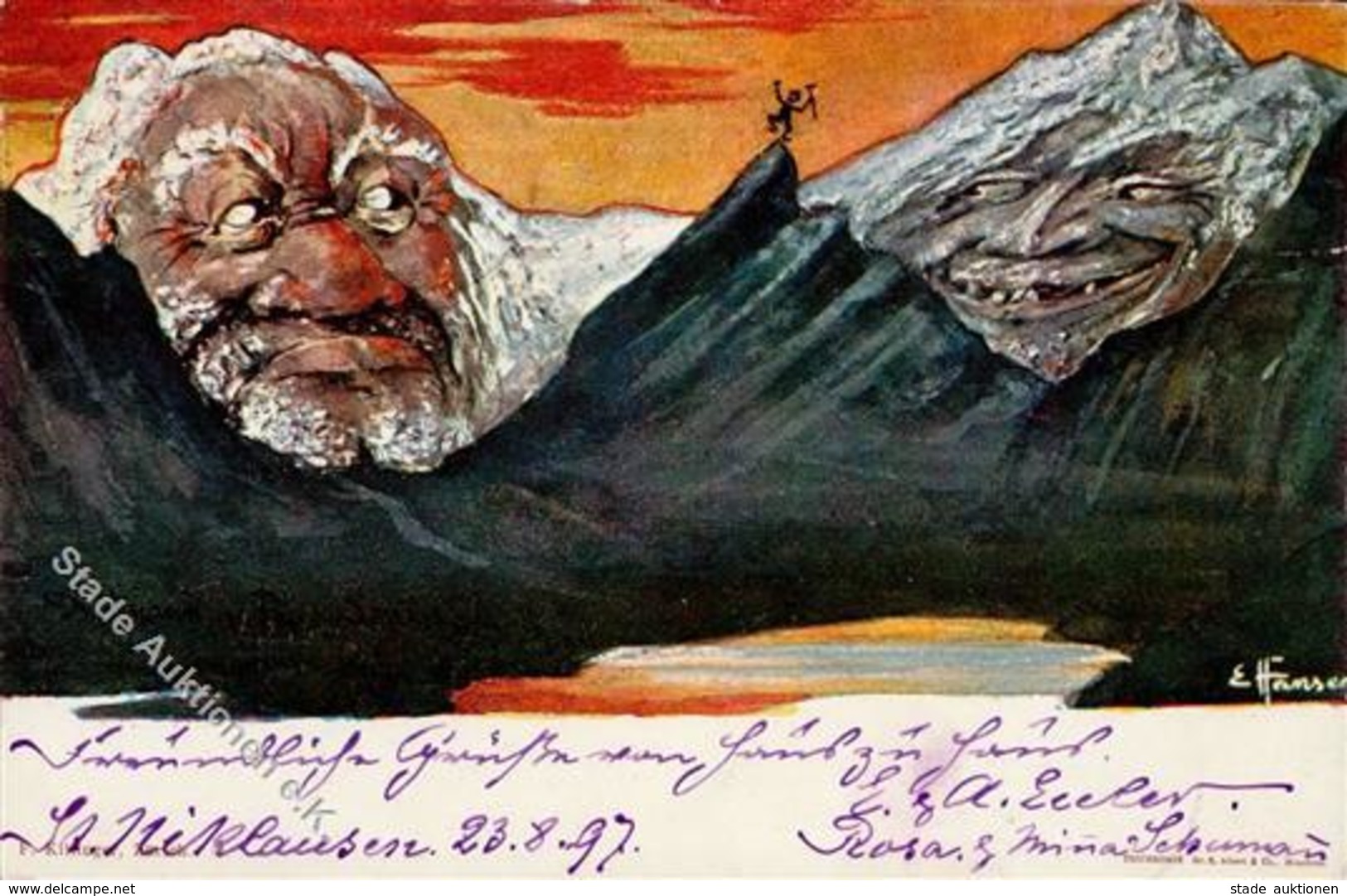 Berggesicht Sign. Hansen Altmann U. Papa Sentis Künstlerkarte 1897 I-II - Märchen, Sagen & Legenden