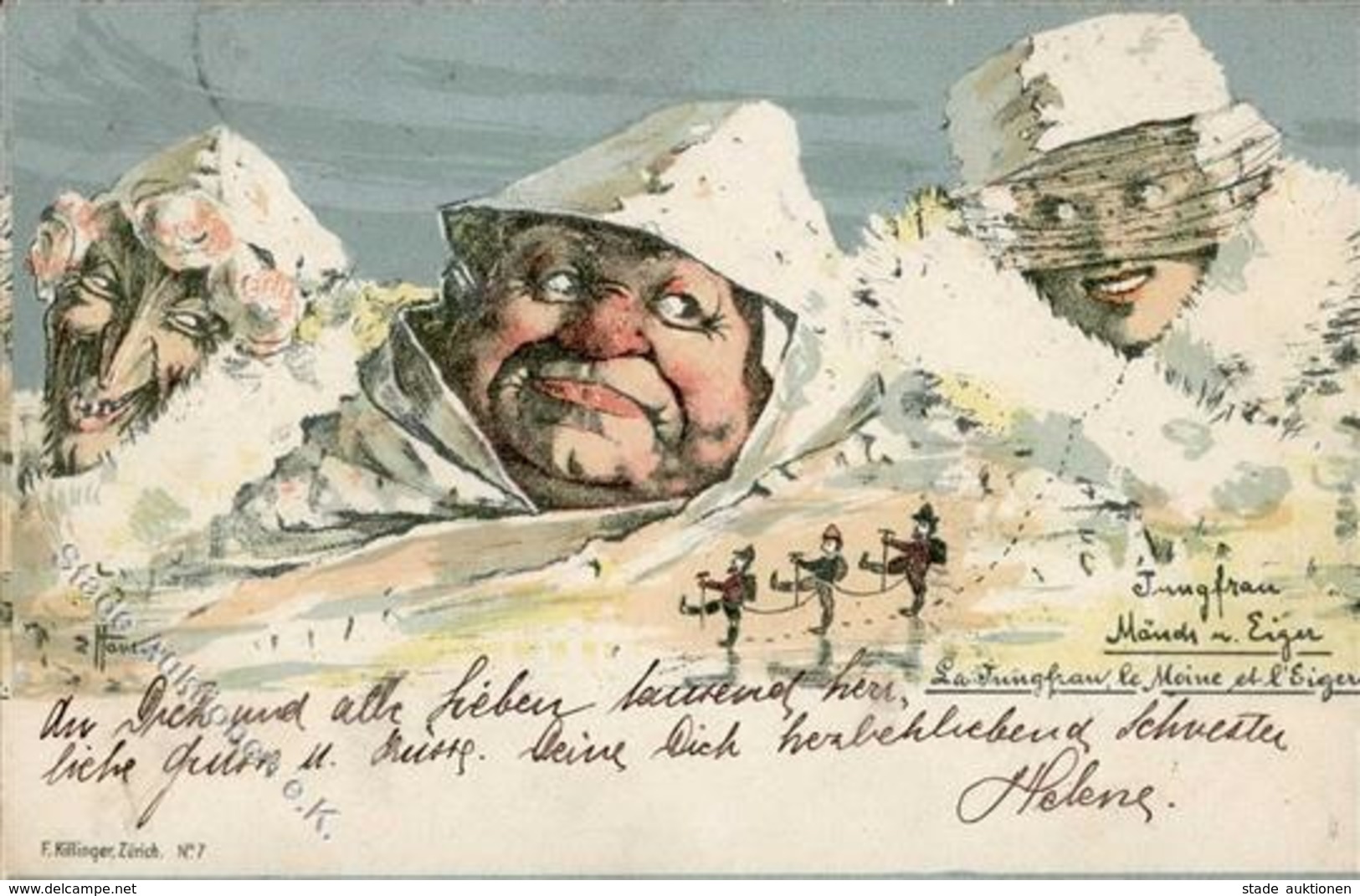 Berggesicht Sign. Hansen Jungfrau Mändi Eiger Künstlerkarte 1898 I-II (Marke Entfernt) - Contes, Fables & Légendes