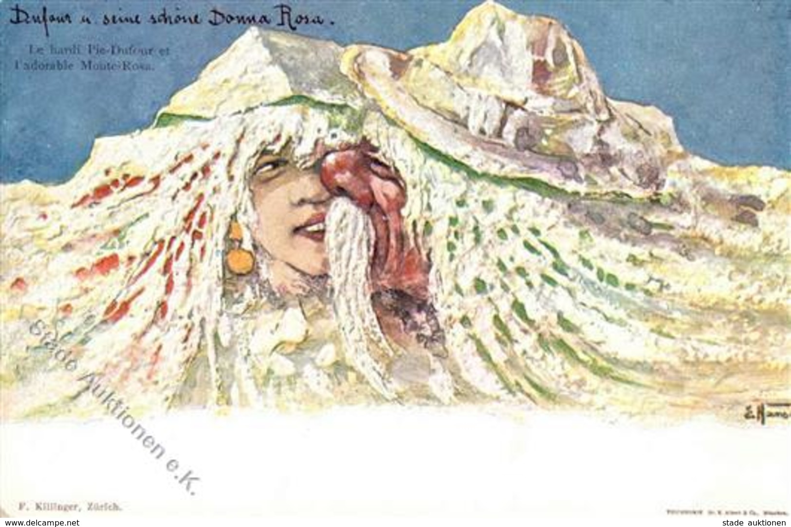 Berggesichter Sign. Hansen Dufour Und Seine Schöne Donna Rosa Künstler-Karte I-II Face à La Montagne - Contes, Fables & Légendes