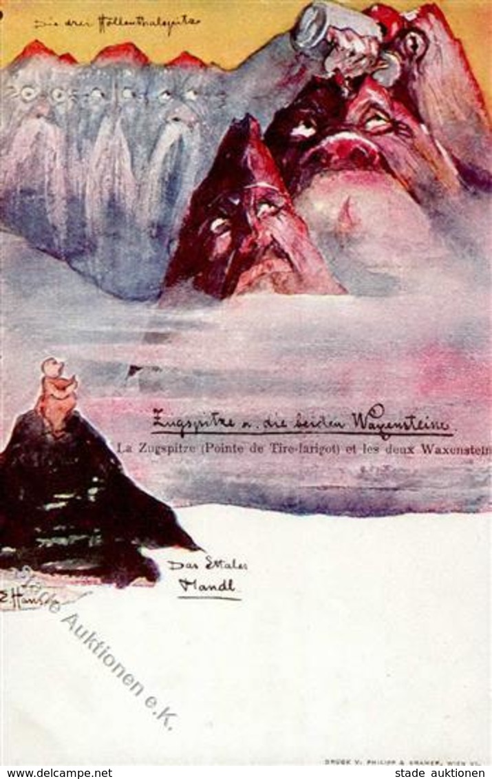 Berggesichter Sign. Hansen Zugspitze U. Die Beiden Waxensteine Künstler-Karte I-II Face à La Montagne - Contes, Fables & Légendes