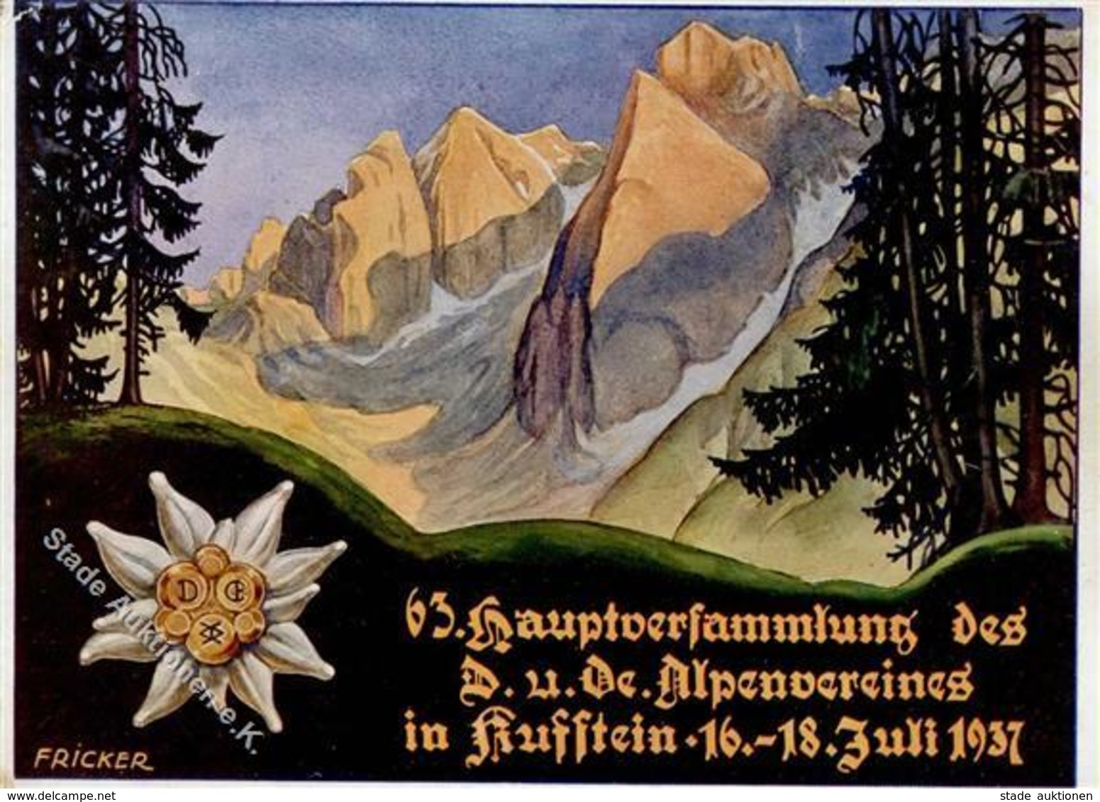 KUFSTEIN - 63. DÖAV-HAUPTVERSAMMLUNG 1937 Künstlerkarte Sign. Fricker I-II - Greetings From...