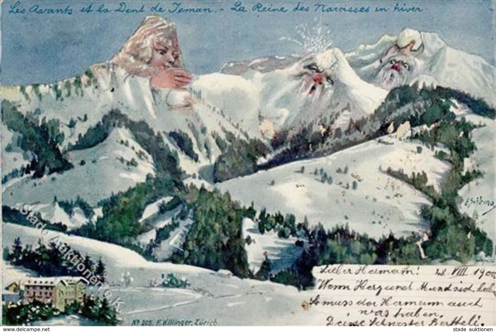 Berggesicht Sign. Schlemo, E.  Künstlerkarte 1900 I-II - Fairy Tales, Popular Stories & Legends