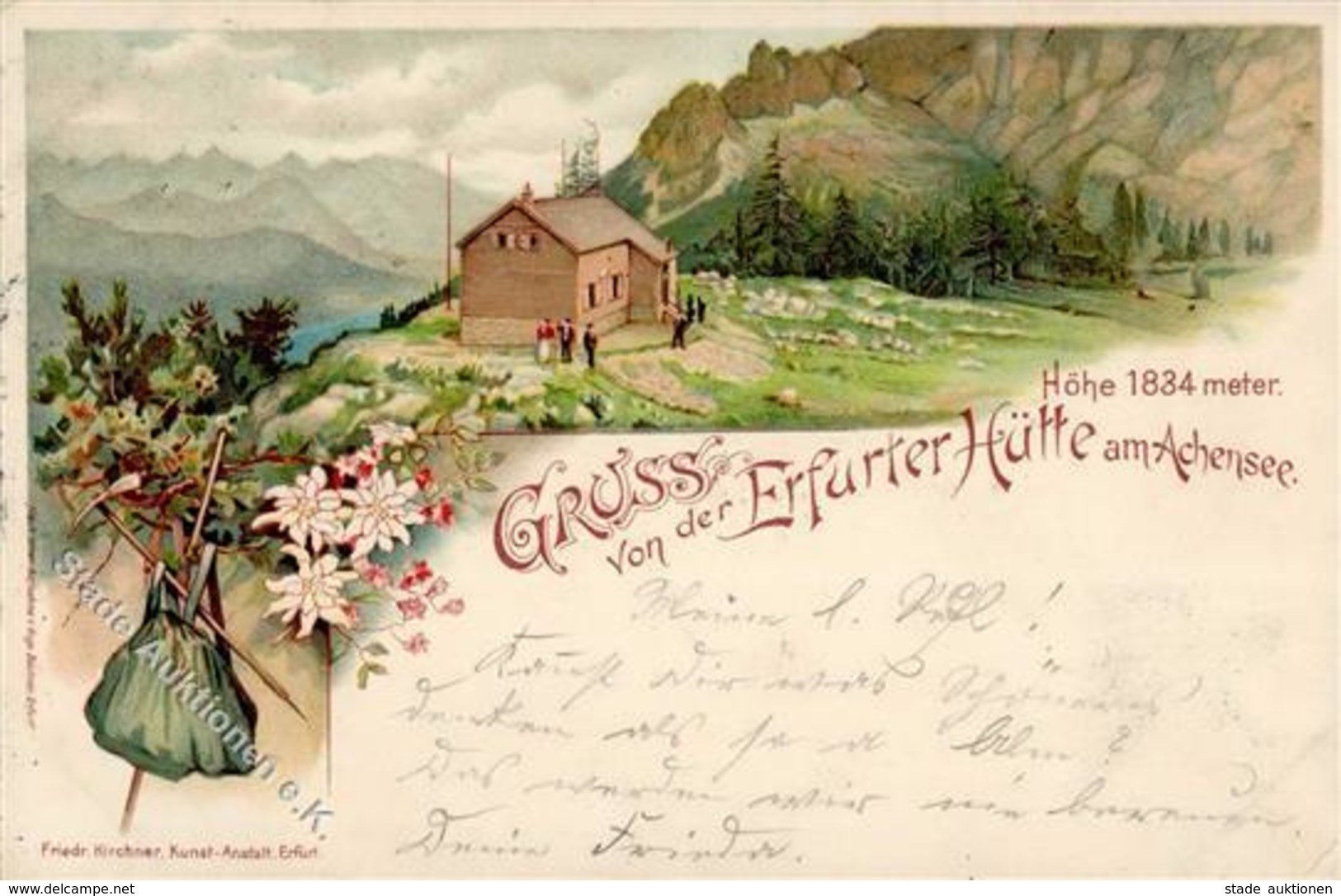 Berghütte Erfurter Hütte Am Achensee Mit Hüttenstempel Lithographie 1900 I-II Cabane - Fairy Tales, Popular Stories & Legends