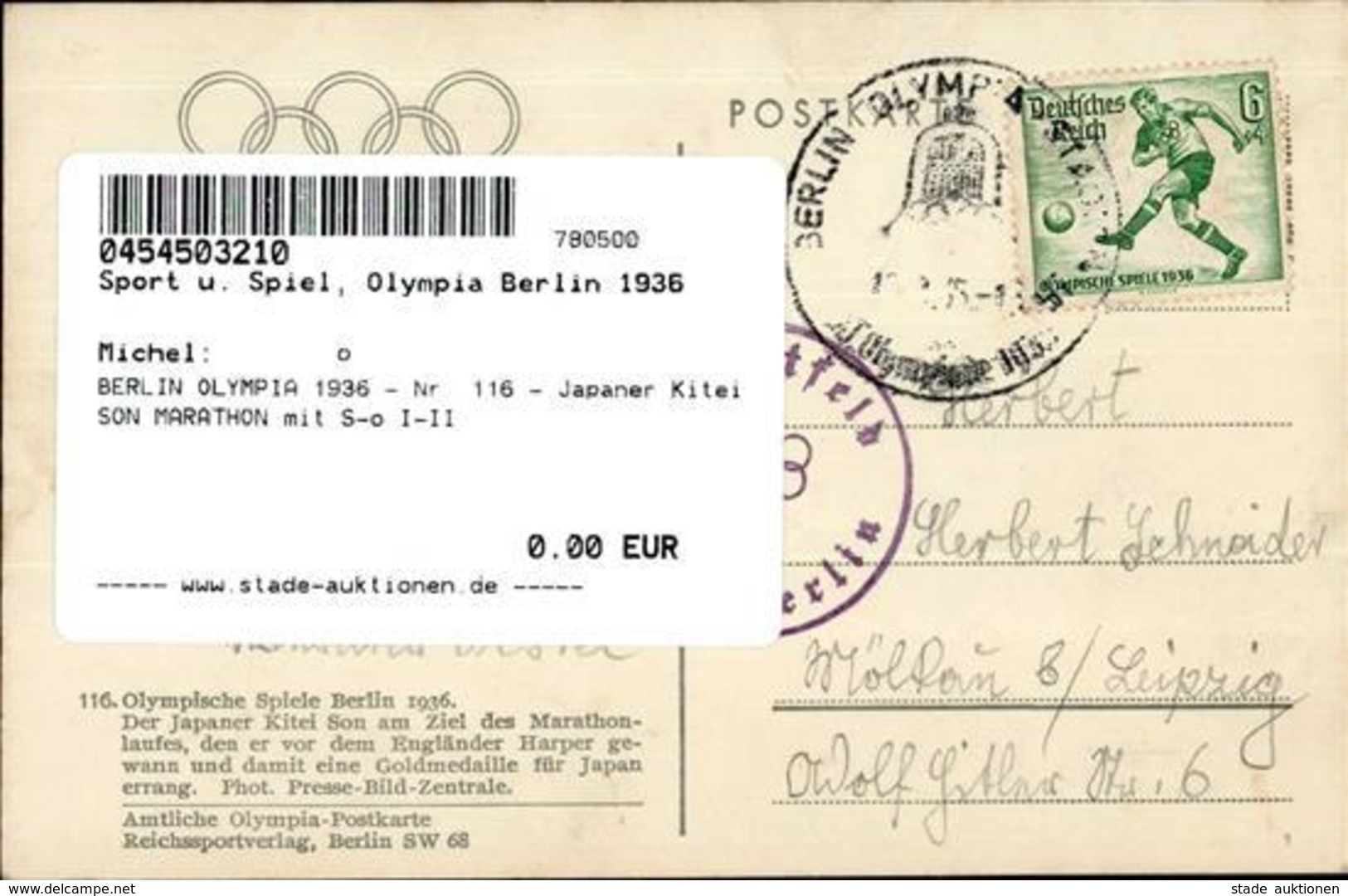 BERLIN OLYMPIA 1936 - Nr. 116 - Japaner Kitei SON MARATHON Mit S-o I-II - Olympic Games