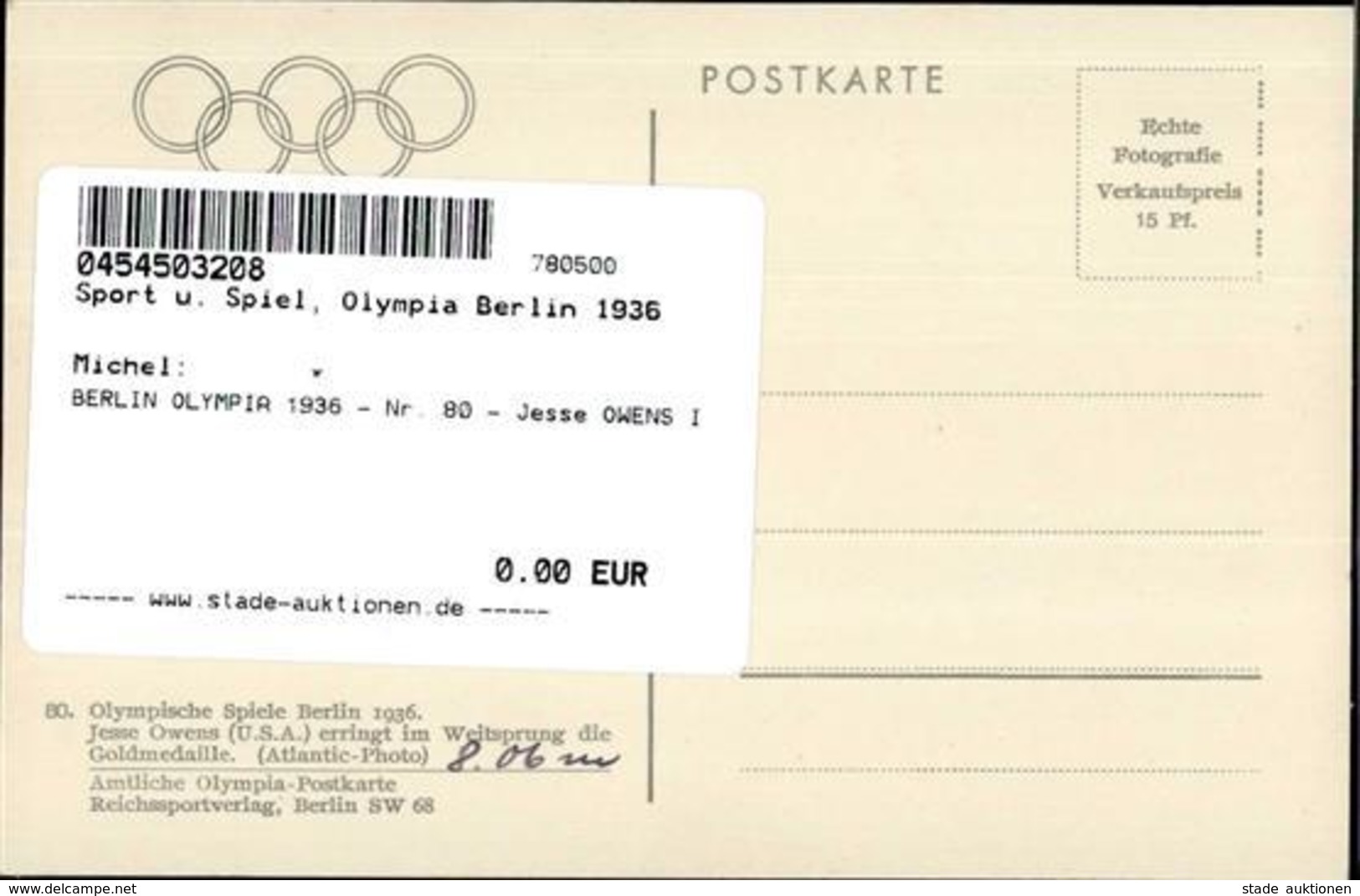 BERLIN OLYMPIA 1936 - Nr. 80 - Jesse OWENS I - Jeux Olympiques