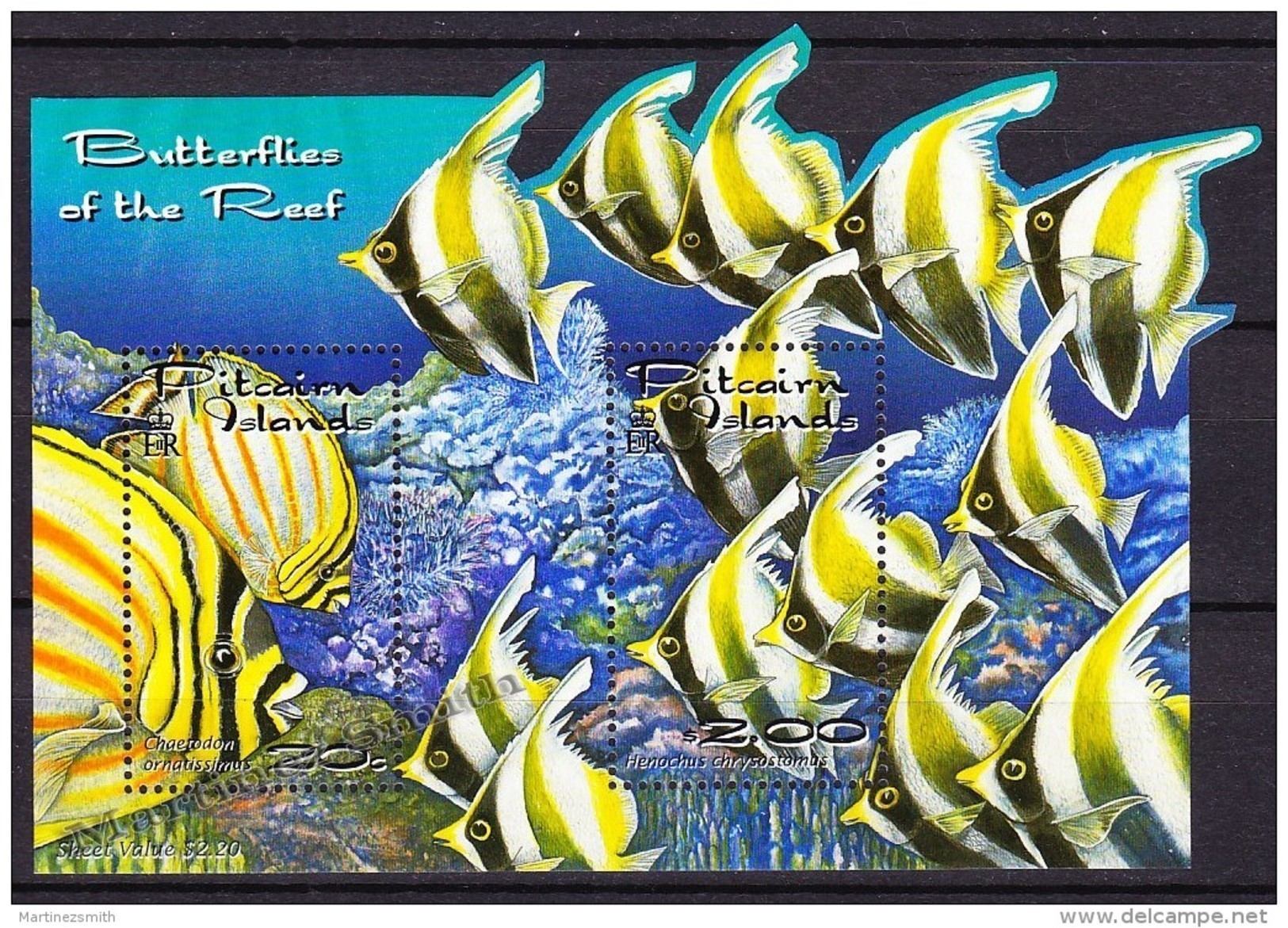 Pitcairn 2001 Yvert BF 24, Fauna, Butterflies Of The Reef - Miniature Sheet - MNH - Pitcairn