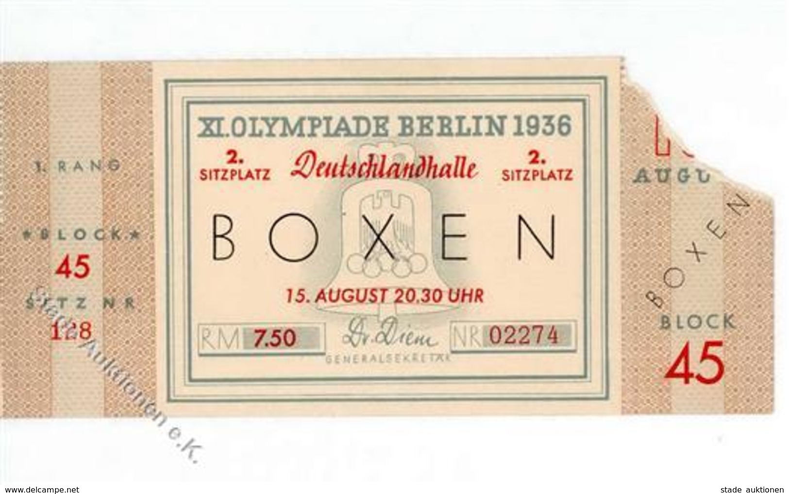 Olympiade 1936 Berlin (1000) Boxen Eintrittskarte I-II - Olympische Spiele