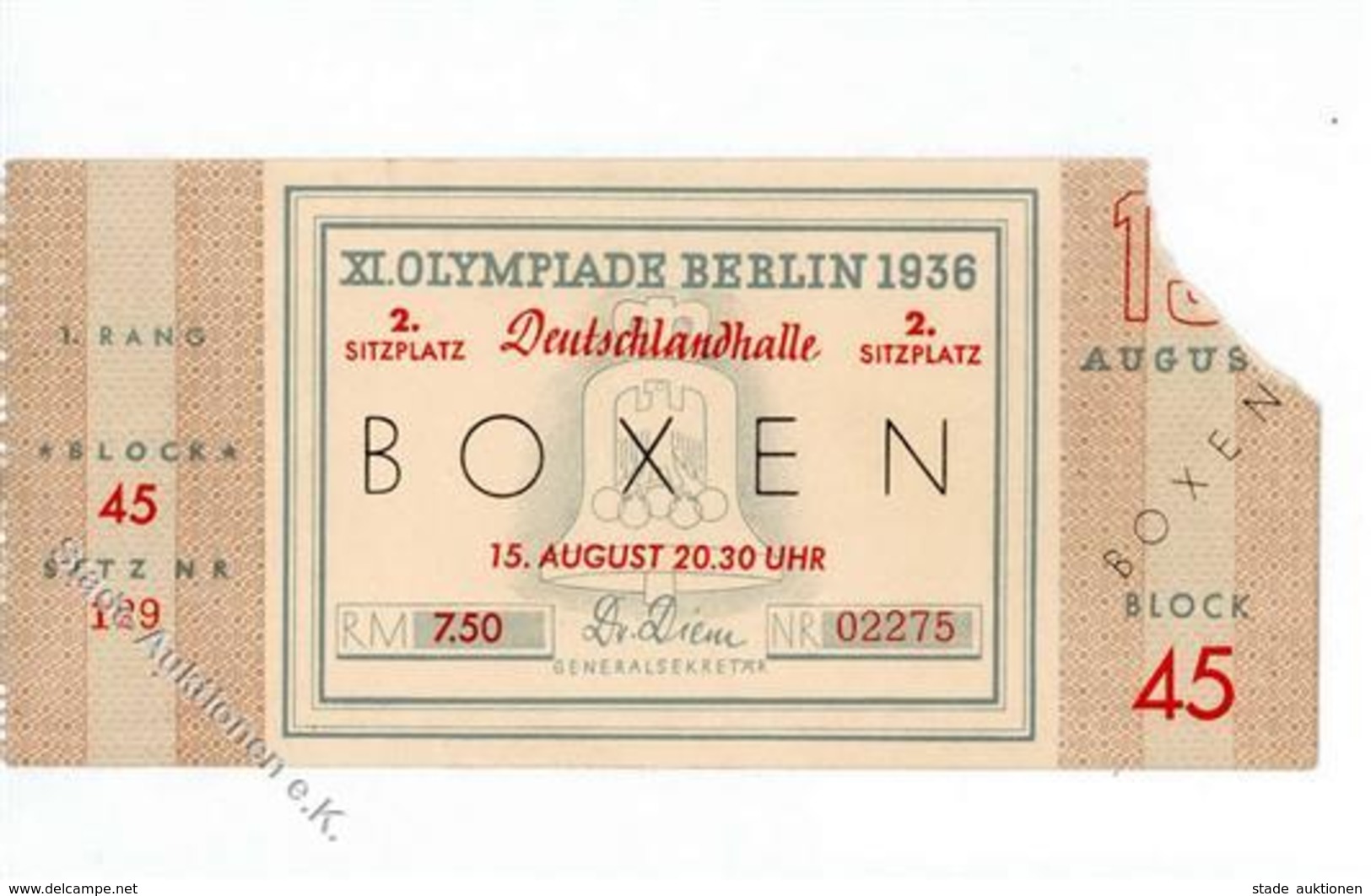 Olympiade 1936 Berlin (1000) Boxen Eintrittskarte I-II - Olympic Games