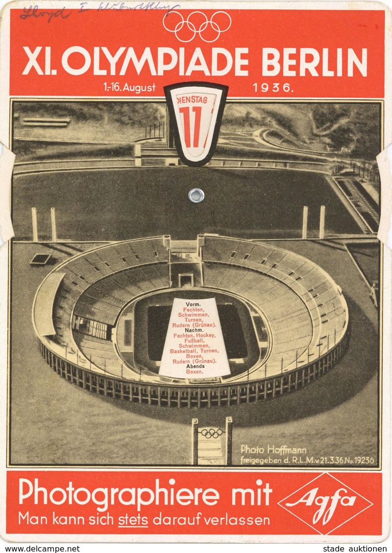 Olympiade 1936 Berlin Photowegweiser Agfa Mechanik-Drehkarte I-II (keine Ak) - Olympische Spiele