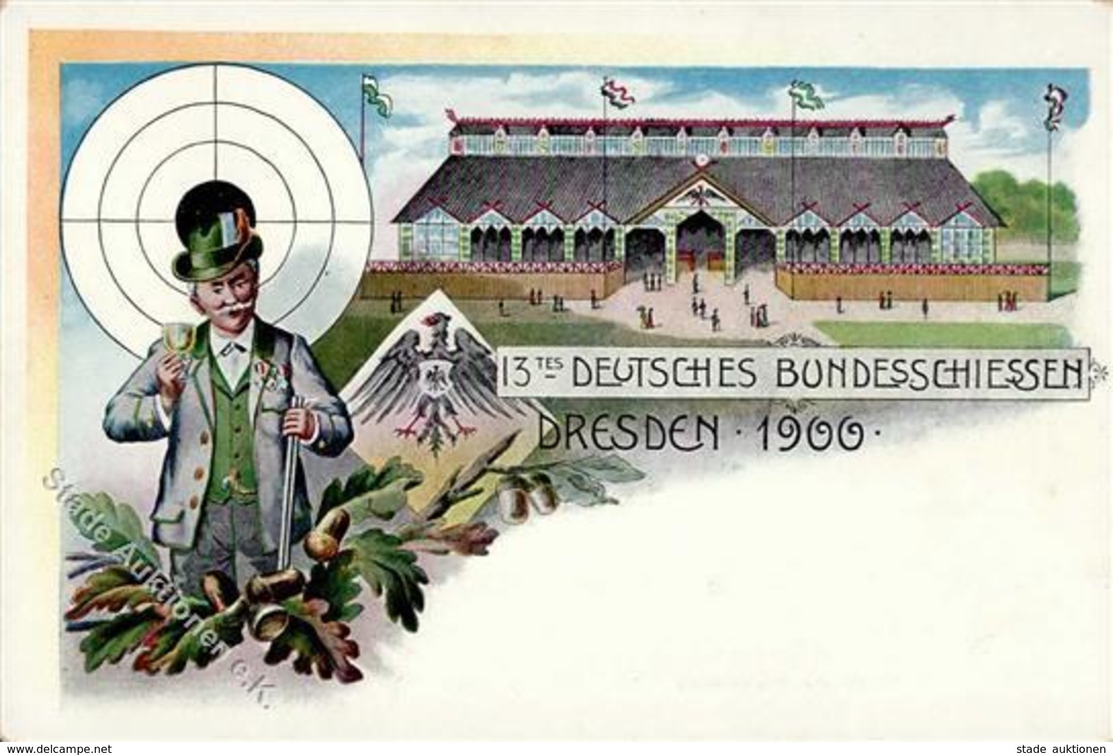 Schützenfest Dresden (O8000) 13. Deutsches Bundesschießen Lithographie 1900 I-II - Waffenschiessen