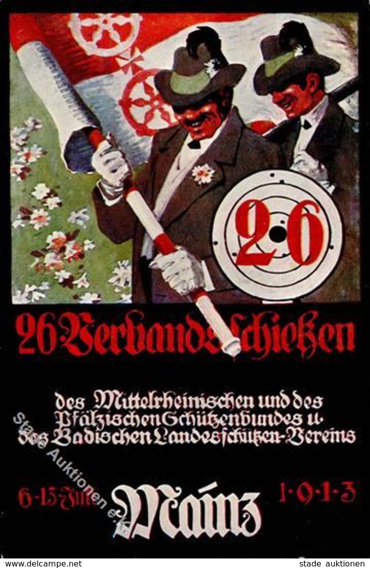 Schützenfest Mainz 26. Verbandsschießen Künstlerkarte 1913 I-II - Waffenschiessen