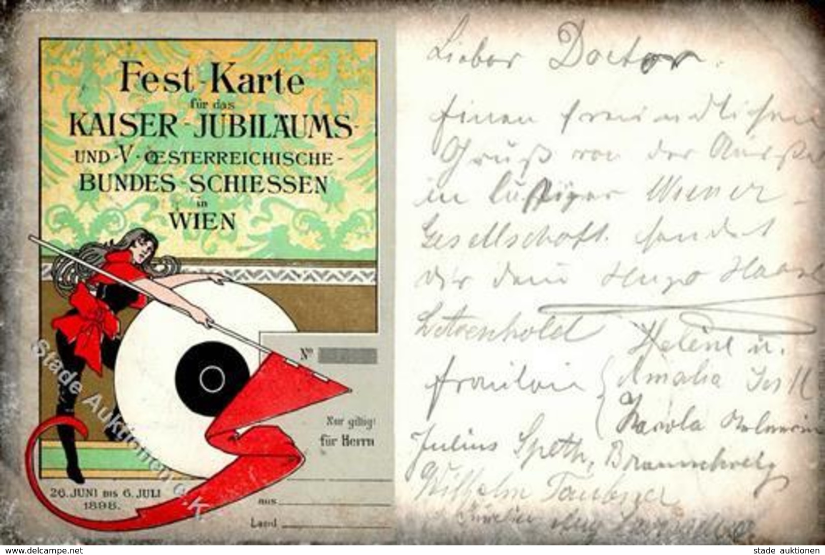 WIEN - Festkarte KAISER-JUBILÄUMS-V-Österr. BUNDESSCHIESSEN 1898 Mit S-o, Dunkler Rand II - Waffenschiessen