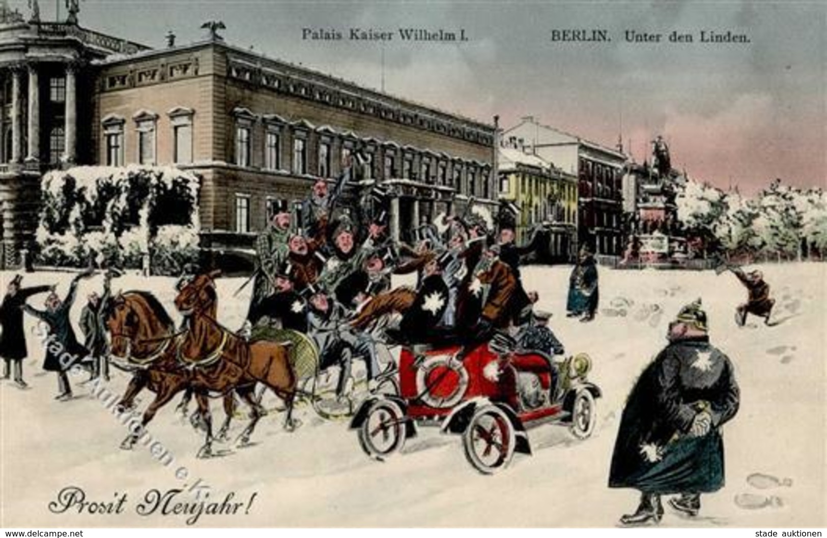 BERLIN (1000) - Neujahrs-WINTER-Ak Mit Polizei (teils Juden! Im Auto) I-II - Weltkrieg 1914-18