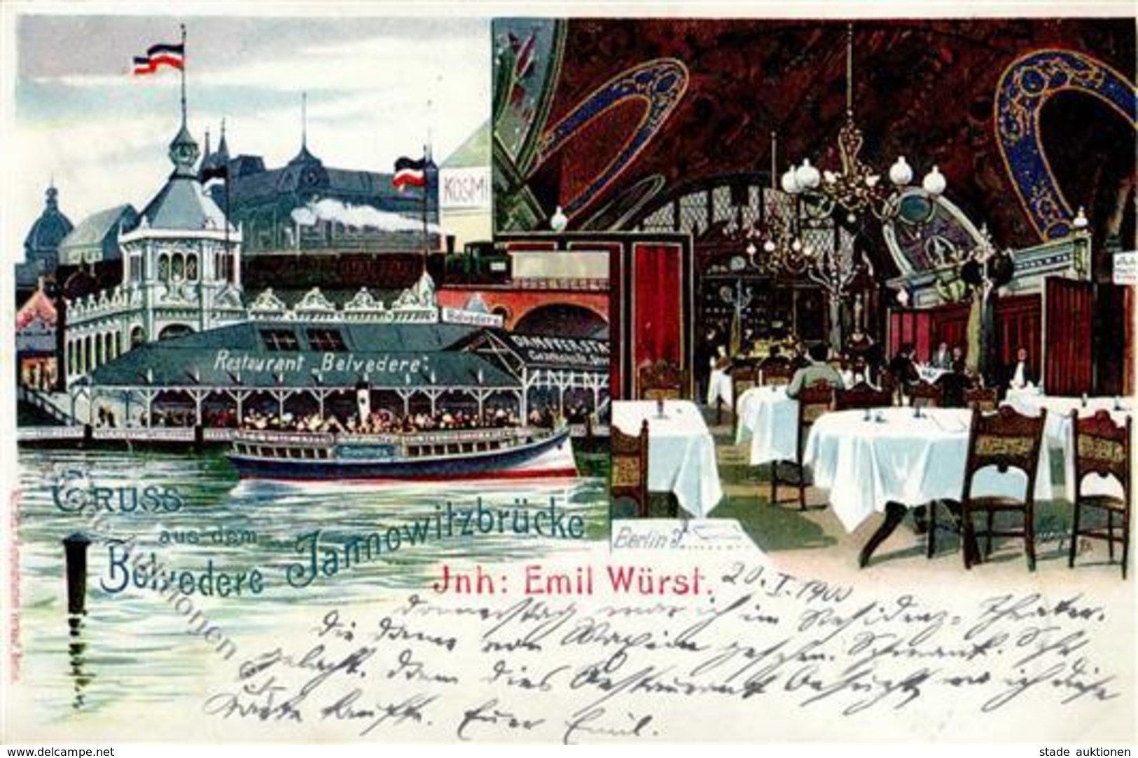 Berlin (1000) Gasthaus Belvedere Jannowitzbrücke Emil Würst 1900 II (Ecken Abgestossen, Stauchung) - Weltkrieg 1914-18