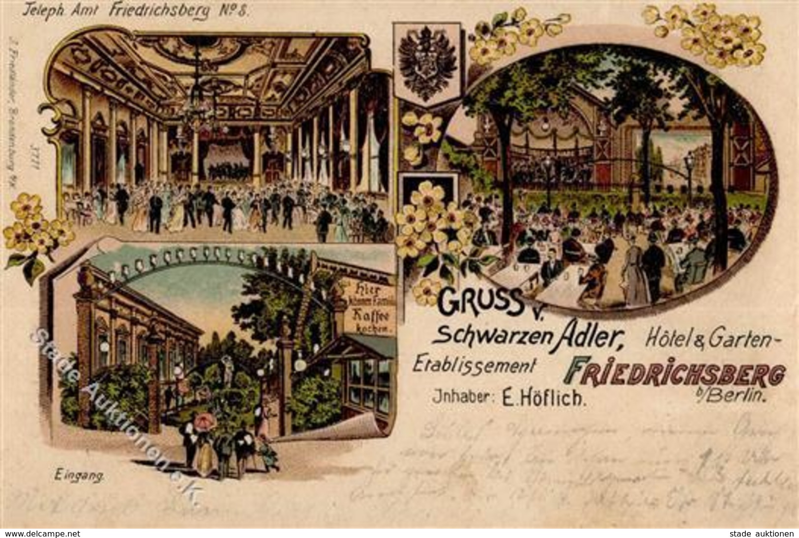 Berlin (1000) Hotel Gasthaus Vom Schwarzen Adler Friedrichsberg Lithographie 1903 I-II - Weltkrieg 1914-18