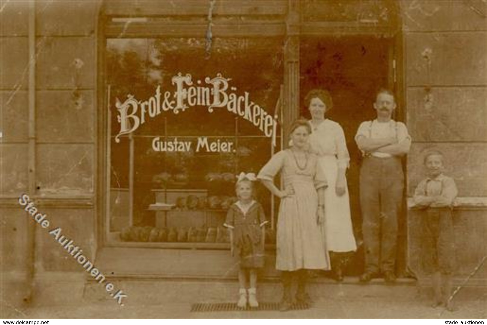 Berlin Friedrichshain (1000) Bäckermeister Gustav Meier Grüner Weg 27 Foto-AK II (Stauchungen) - Guerra 1914-18