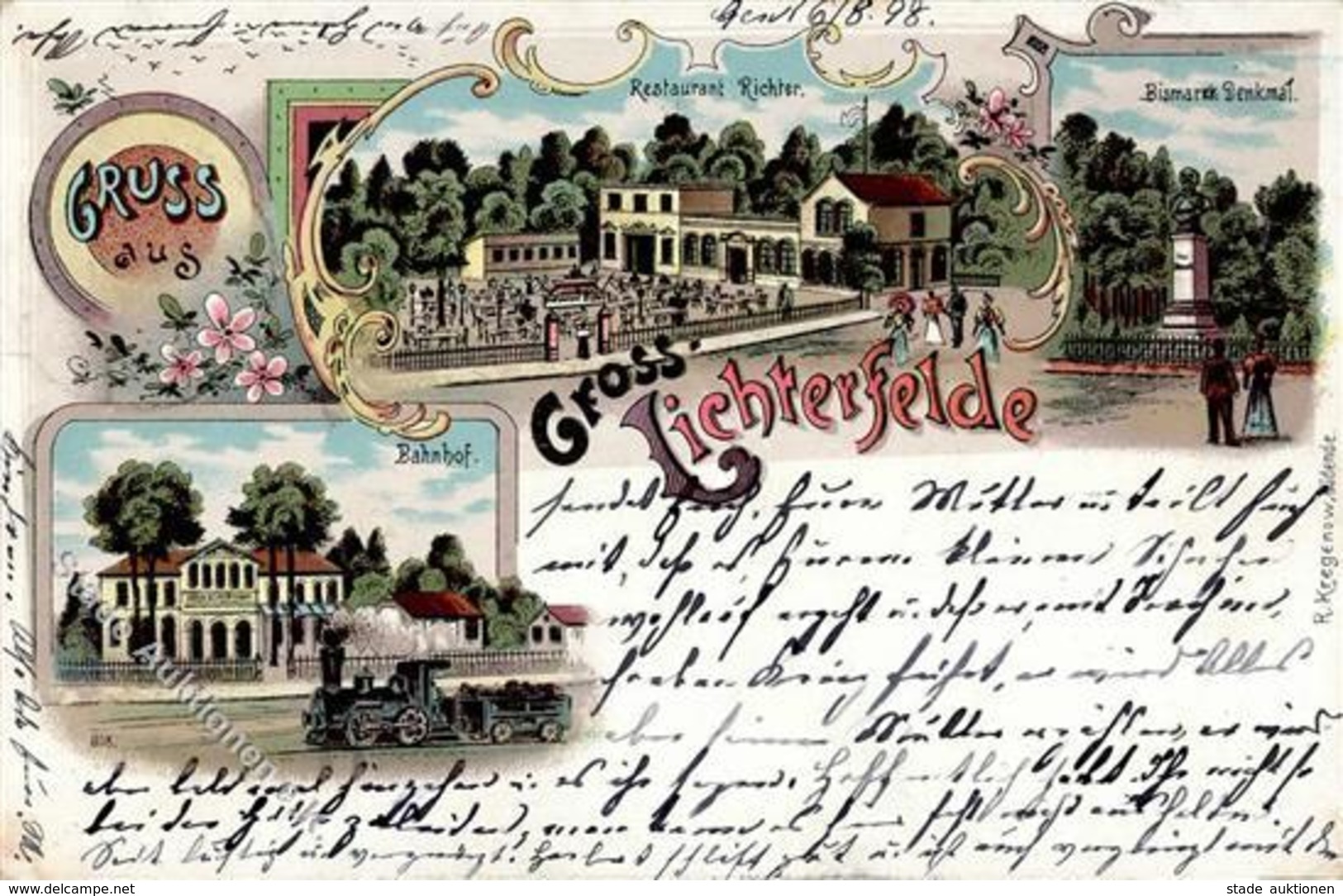 Lichterfelde (1000) Bahnhof Eisenbahn Gasthaus Richter Bismarck Denkmal Lithographie 1898 I-II Chemin De Fer - War 1914-18