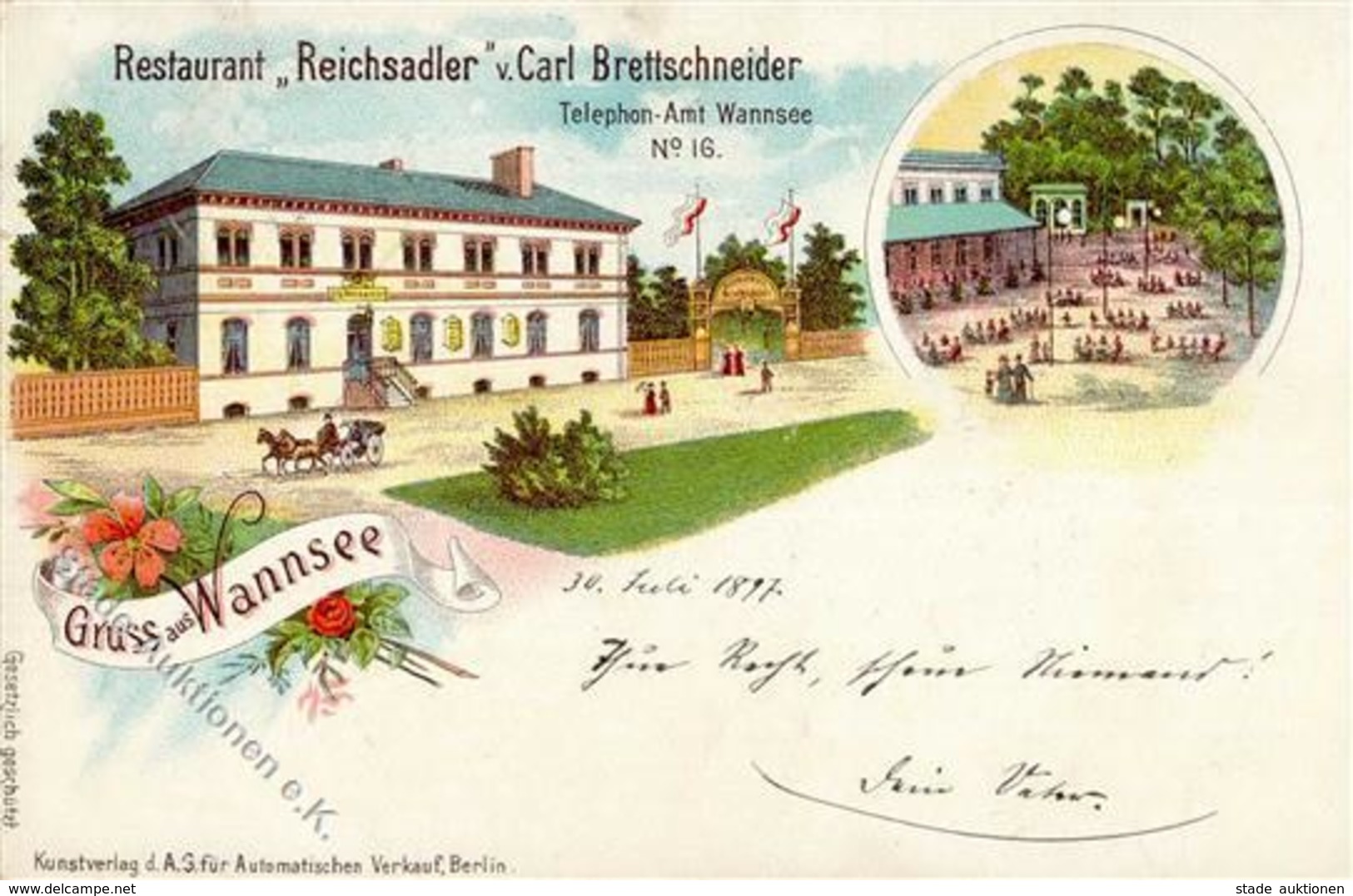 Wannsee (1000) Gasthaus Reichsadler Carl Brettschneider  1897 I-II - War 1914-18