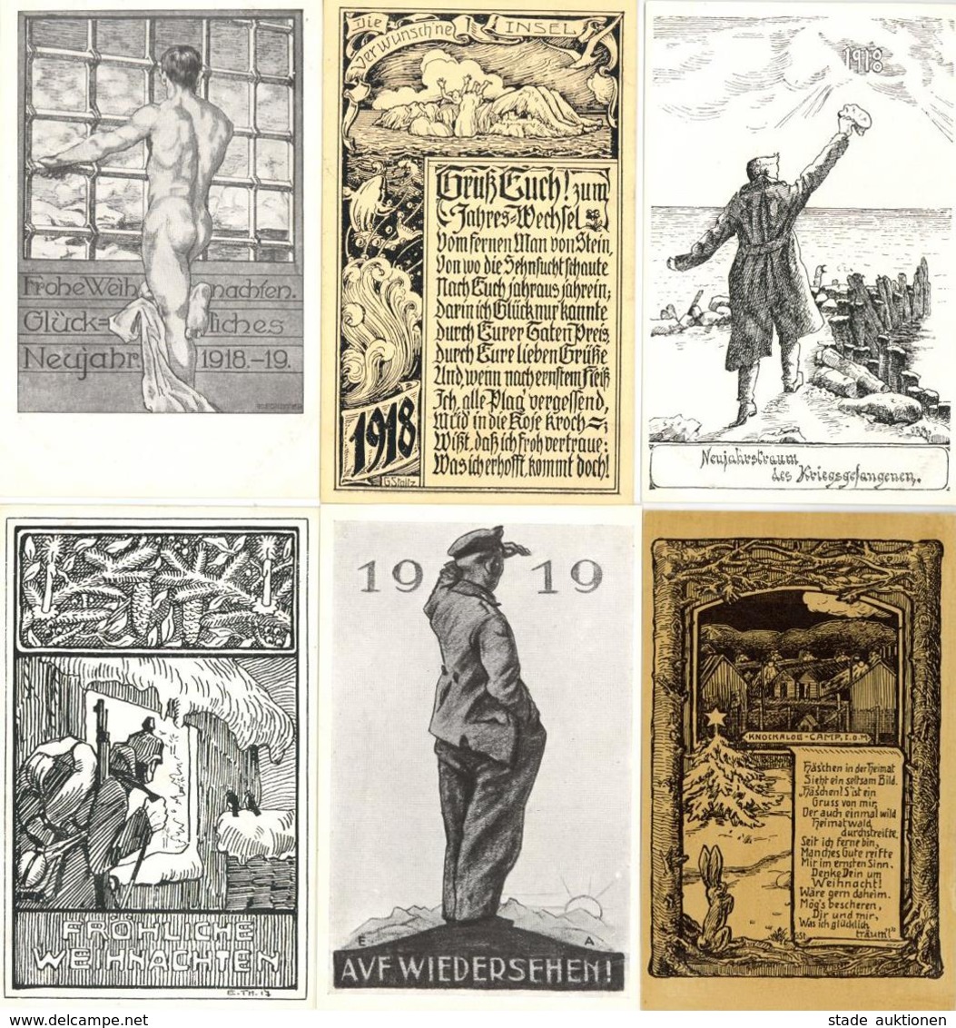 KRIEGSGEFANGENLAGER - 6 Versch. KGF-Künstlerkarten, Alle Sign., Teils Vom KNOCKALOE-CAMP INSEL Of MAN ,1918-1919, I - War 1914-18