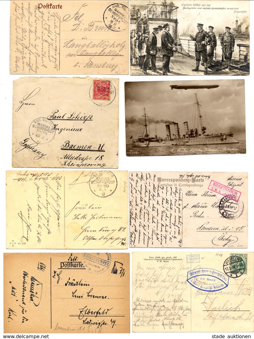 Marine Schiffspost Viel Kriegsmarine, Ca. 60 Belege, Meist Periode I.WK, Dazu Weitere Belege, Wie Stempel, Zensuren, Bil - Warships