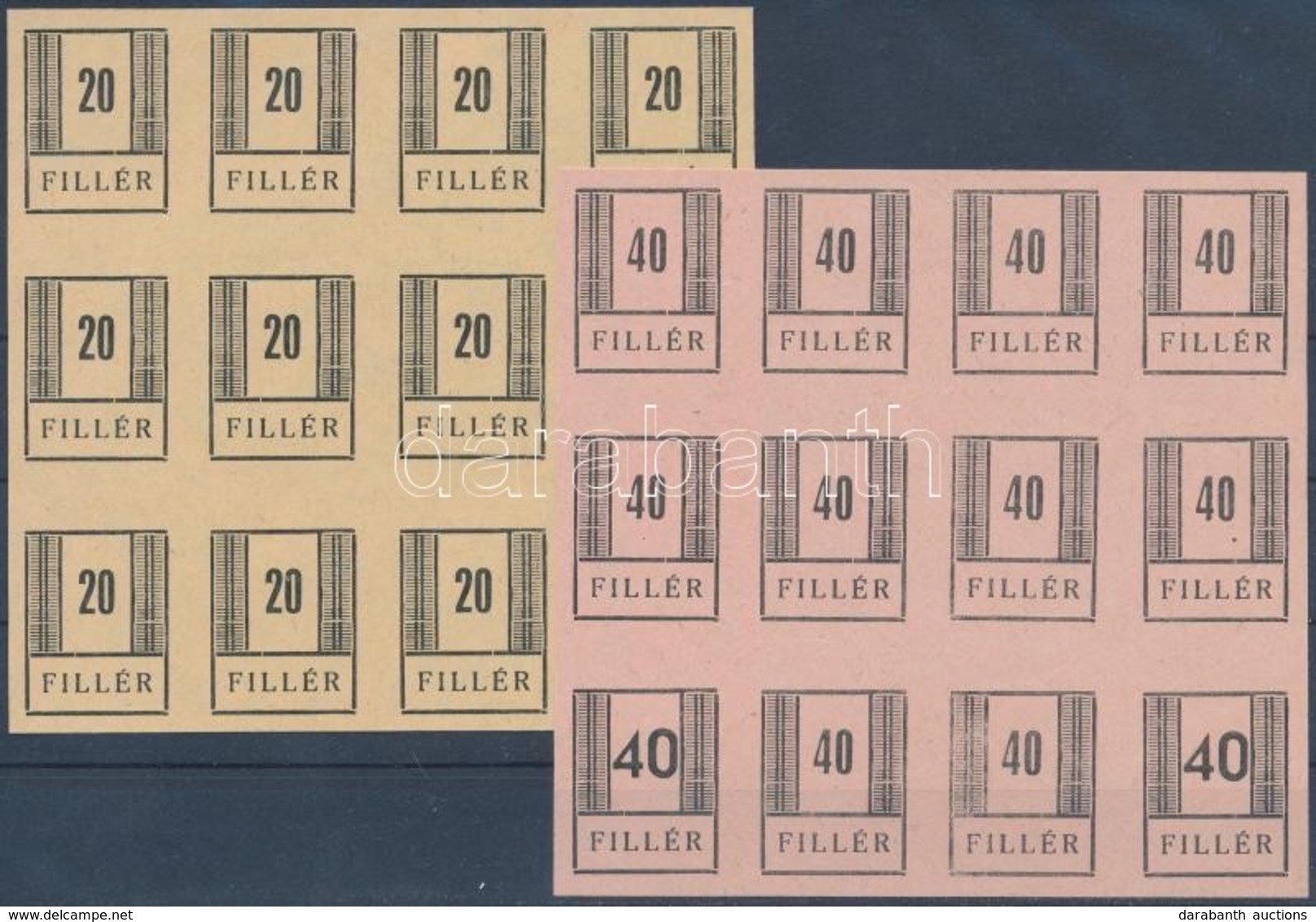 (*) Nyíregyháza I. 1945 20f, 40f Fogazatlan 12-es Kisív Próbanyomatok (a 40f Kisívben 2 Db II. Tipusú Bélyeg) (fogazott  - Altri & Non Classificati